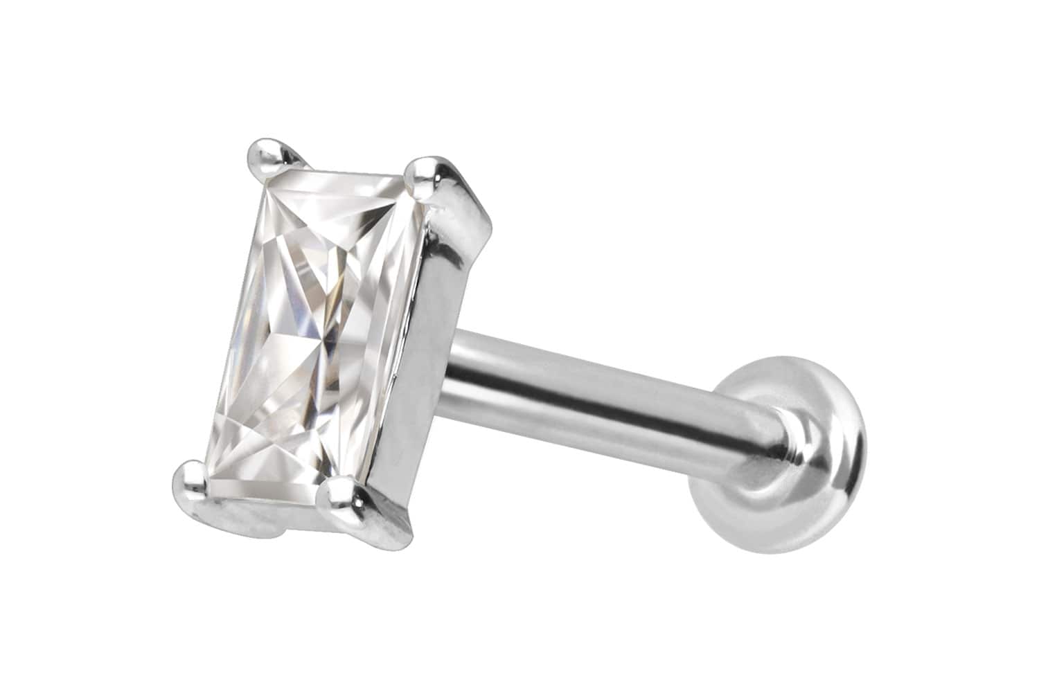 14 Karat Gold Labret Piercing mit Push Fit MOISSANIT-RECHTECK